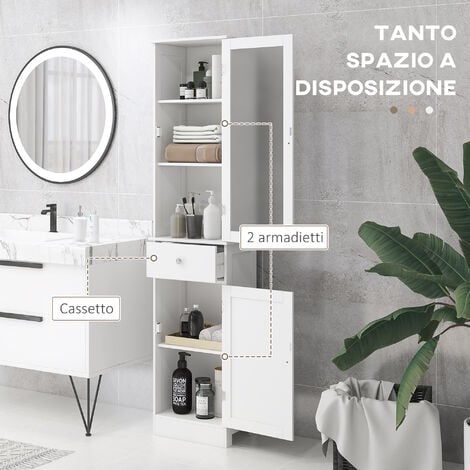 kleankin Colonna Bagno Salvaspazio con Armadietto, Cassetto e Ripiani Bianco