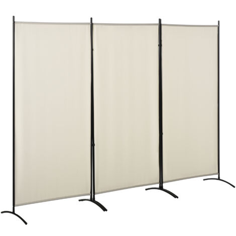 HOMCOM Separé da Interno Pieghevole a 3 Pannelli in Metallo e Poliestere Beige