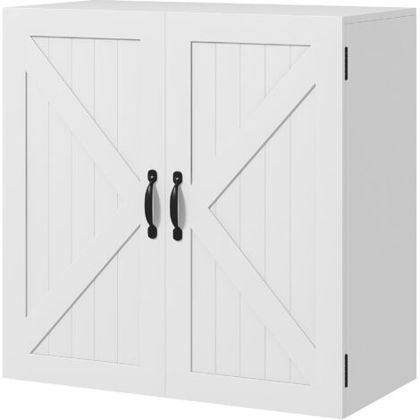 kleankin Armadietto Bagno Stile Country in Legno con Ripiano Regolabile Bianco (1/5)