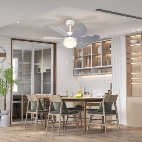 HOMCOM Ventilatore a Soffitto con Luce LED in MDF e Acrilico Grigio Bianco