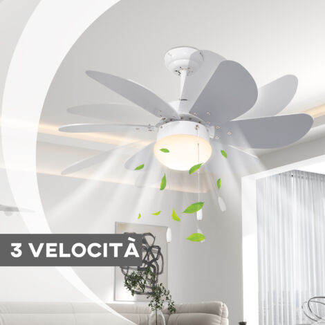 HOMCOM Ventilatore a Soffitto con Luce LED in MDF e Acrilico Grigio Bianco