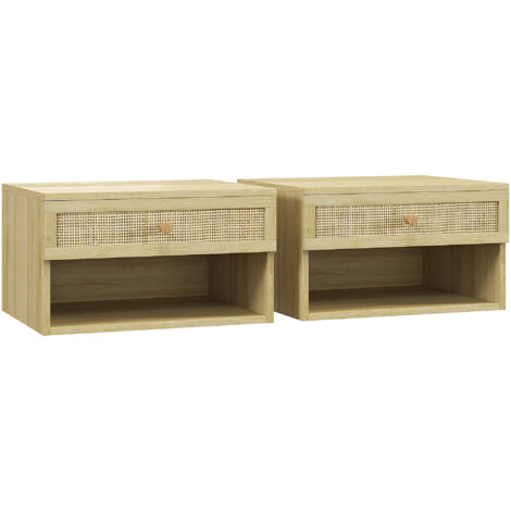 Set 2 comodini sospesi con cassetto e ripiano inferiore in mdf marrone