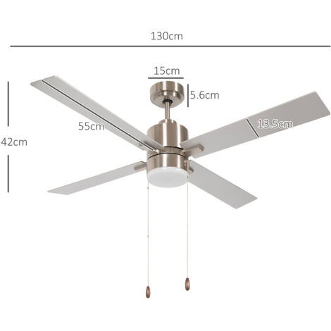 HOMCOM Ventilatore da Soffitto 3 Velocità Luce LED e Motore Reversibile Argento