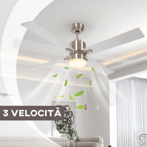 HOMCOM Ventilatore da Soffitto 3 Velocità Luce LED e Motore Reversibile Argento