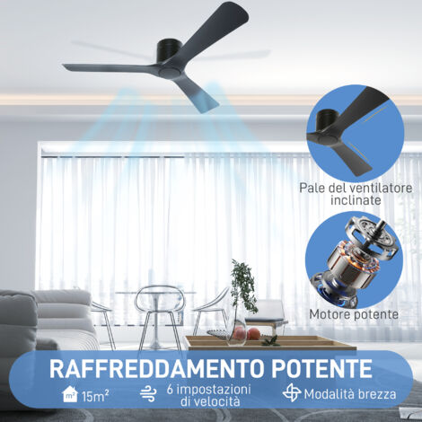 HOMCOM Ventilatore a Soffitto Reversibile con Telecomando, 6 Velocità e Timer 8h
