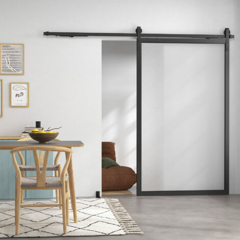 HOMCOM Kit Porte Scorrevoli 90kg max in Acciaio al Carbonio Nero con Accessori