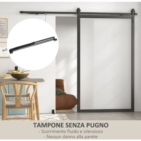 HOMCOM Kit Porte Scorrevoli 90kg max in Acciaio al Carbonio Nero con Accessori