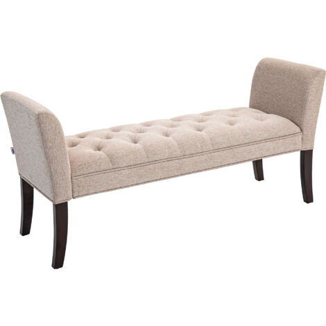 HOMCOM Panca Fondo Letto Con Design A Bottoni, Panca Imbottita In Tessuto Effetto Lino E Legno, 141x44x65 Cm, Beige