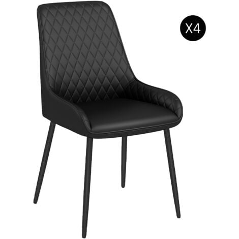 HOMCOM Set 4 Sedie Moderne Imbottite ed Ergonomiche in pelle PU 49x60x89 cm Nera