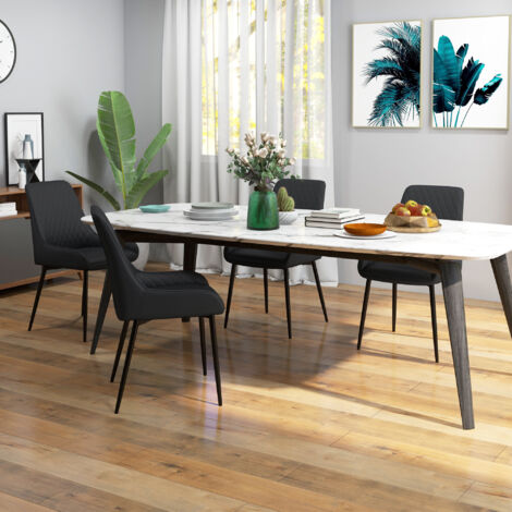 HOMCOM Set 4 Sedie Moderne Imbottite ed Ergonomiche in pelle PU 49x60x89 cm Nera