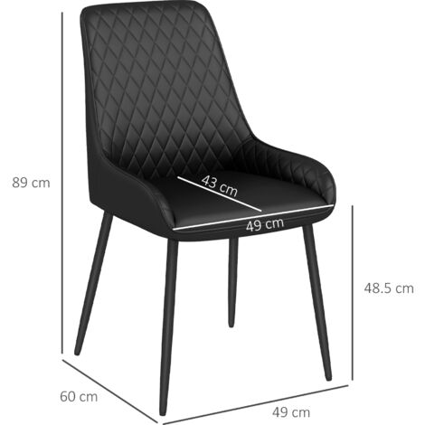HOMCOM Set 4 Sedie Moderne Imbottite ed Ergonomiche in pelle PU 49x60x89 cm Nera