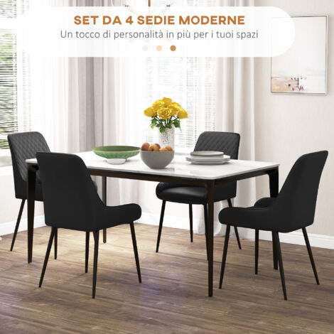 HOMCOM Set 4 Sedie Moderne Imbottite ed Ergonomiche in pelle PU 49x60x89 cm Nera