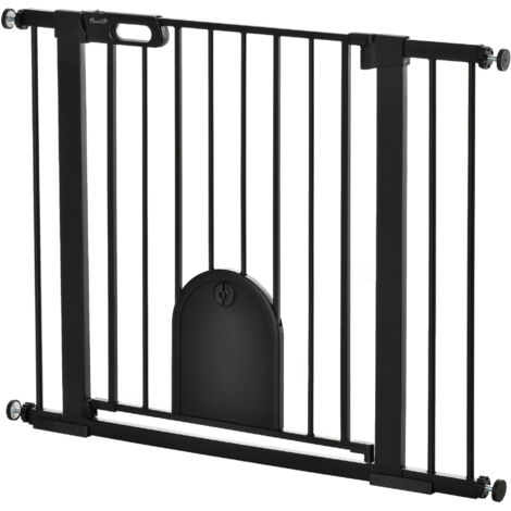 PawHut Cancelletto Cani 75-103cm con Porta Piccola e Chiusura Automatica Nero
