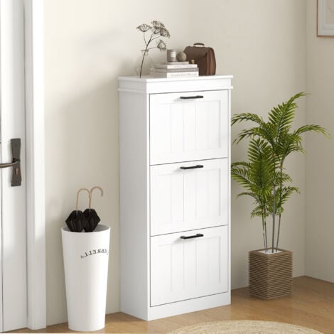 HOMCOM Scarpiera Moderna Compatta con 3 Cassetti per 15 Paia di Scarpe Bianco