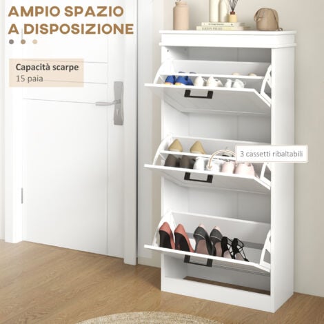 HOMCOM Scarpiera Moderna Compatta con 3 Cassetti per 15 Paia di Scarpe Bianco