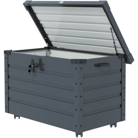 Outsunny Baule da Giardino da 295L con Serratura e 2 Maniglie in Acciaio Grigio