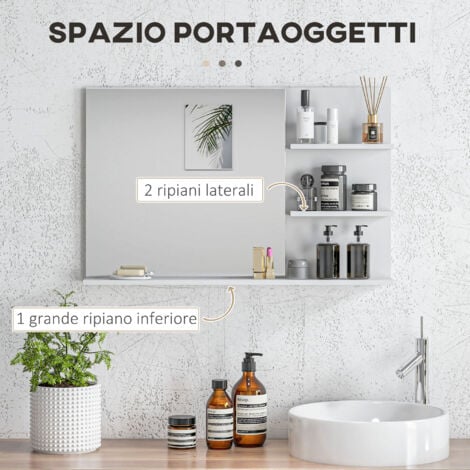 kleankin Specchio Moderno con Ripiani e Montaggio a Parete in MDF e Vetro