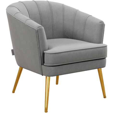 HOMCOM Poltroncina da Camera in Velluto Grigio con Gambe Dorate in Acciaio (1/5)