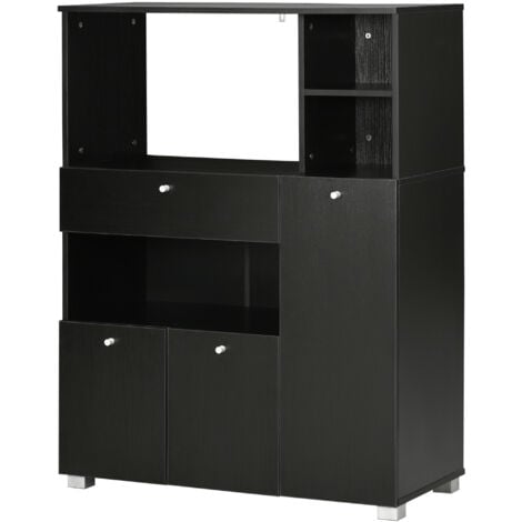 HOMCOM Credenza da Cucina per Microonde con Armadietti, Mensole e Cassetto Nero