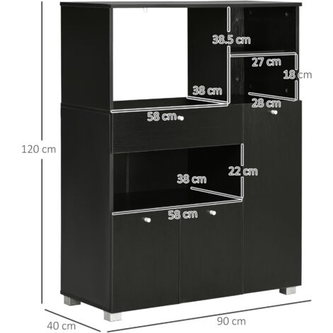 HOMCOM Credenza da Cucina per Microonde con Armadietti, Mensole e Cassetto Nero
