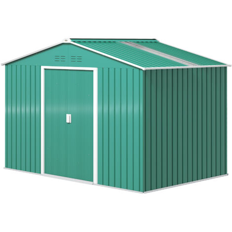 Outsunny Casetta da Giardino in Acciaio con Tetto Inclinato e 2 Porte Verde