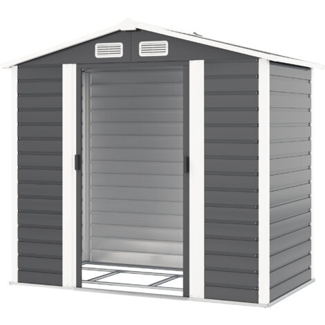 Outsunny Capanno da Giardino in Metallo 2 Porte Scorrevoli 2.1x1.2x1.9m Grigio