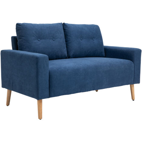 HOMCOM Divano Moderno 2 Posti Stile Nordico in Poliestere e Legno Blu