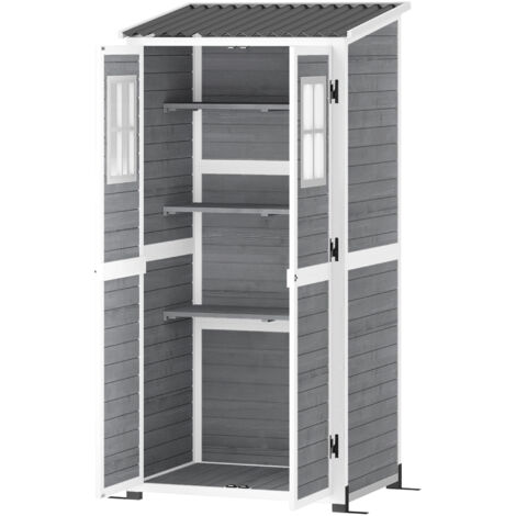 Outsunny Casetta in Legno da Giardino Ripiani Regolabili Porte con Blocco Grigio