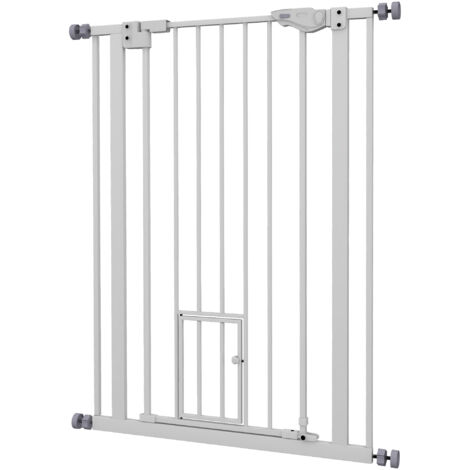 PawHut Cancelletto Cani con Porta Piccola Chiusura Automatica 80x104cm Bianco