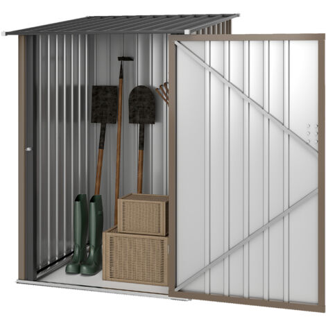 Outsunny Casetta Porta Attrezzi e Porta 100x103x160cm Acciaio Marrone