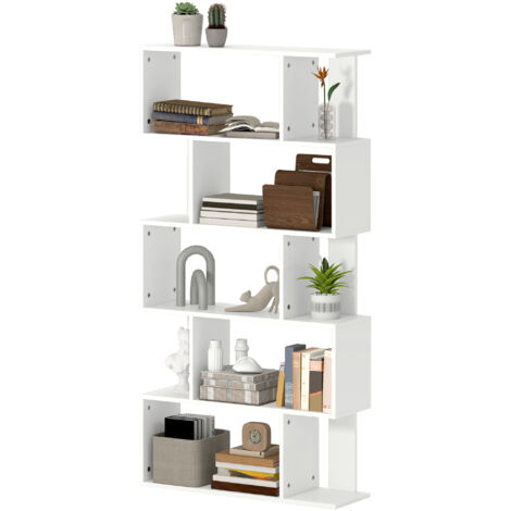 HOMCOM Libreria Moderna a S a 5 Livelli in Truciolato 80x24x159 cm Bianco