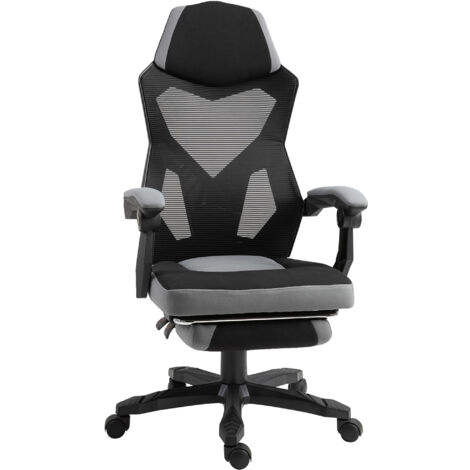 Vinsetto Sedia Ergonomica da Ufficio Reclinabile Poggiapiedi Retrattile Grigio
