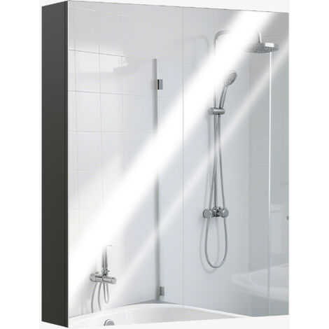 HOMCOM Armadietto Bagno 2 Ante con Specchio e 2 Ripiani Interni 60x15x75cm Nero