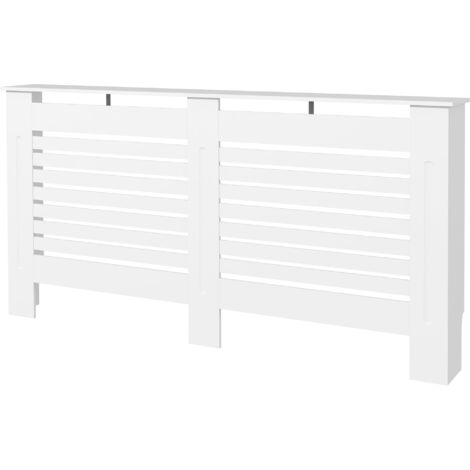 HOMCOM Copricaloriferi a Doghe con Ripiano in Legno Bianco 152x19x81 cm