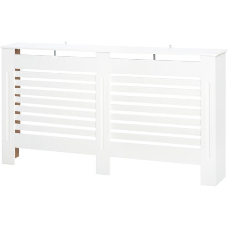 HOMCOM Copricaloriferi a Doghe con Ripiano in Legno Bianco 172x19x81 cm