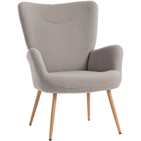 HOMCOM Poltroncina da Camera in Sherpa con Schienale Alto e Braccioli, Grigio