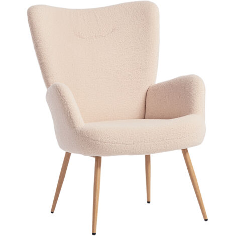 HOMCOM Poltroncina da Camera in Sherpa con Schienale Alto e Braccioli, Beige