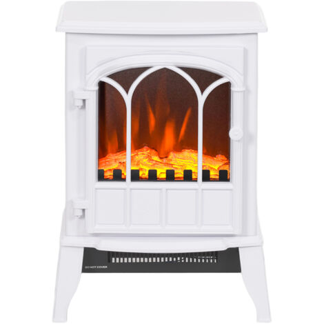 HOMCOM Caminetto da Terra 1000W/2000W Effetto Fiamma Luce Regolabile Bianco