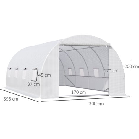 Outsunny Serra da Giardino a Tunnel Per Piante in PE 6x3x2m Bianco