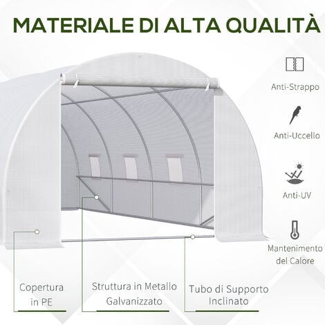 Outsunny Serra da Giardino a Tunnel Per Piante in PE 6x3x2m Bianco