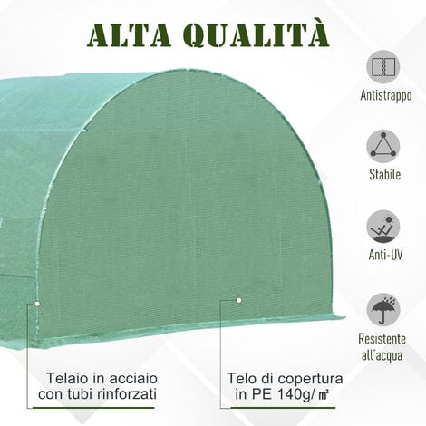 Outsunny Serra per Piante a Tunnel da Esterno in Acciaio e PE