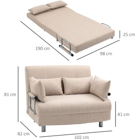 HOMCOM Divano Letto 2 Posti, Letto 1 Piazza ½ Schienale Regolabile 102x82x81cm