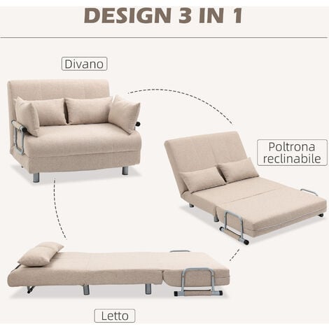 HOMCOM Divano Letto 2 Posti, Letto 1 Piazza ½ Schienale Regolabile 102x82x81cm