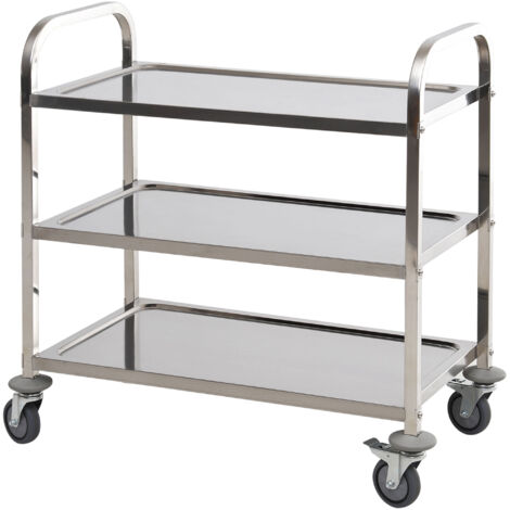 HOMCOM Carrello da Cucina con Ruote 3 Ripiani in Acciaio Inox Argento