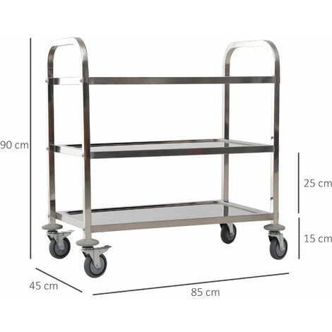 HOMCOM Carrello da Cucina con Ruote 3 Ripiani in Acciaio Inox Argento