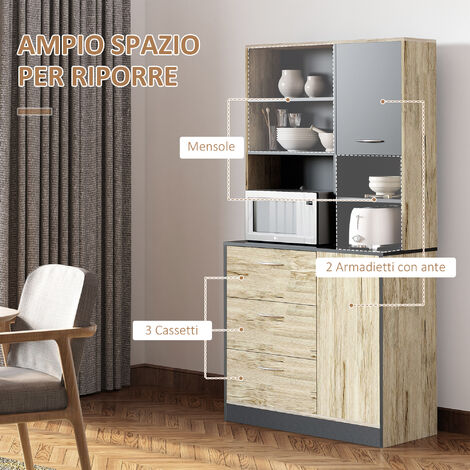 HOMCOM Credenza Moderna Salvaspazio con Cassetti e Ante 90x39x169cm Legno