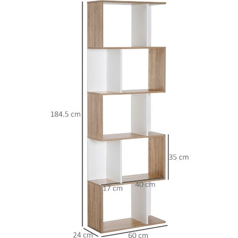 HOMCOM Mobile Libreria Moderna in Legno con 5 Ripiani Bianco e Legno