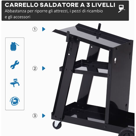 DURHAND Carrello Porta Utensili a 3 Ripiani per Garage Officina in Acciaio Nero