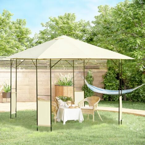 Outsunny Gazebo da Esterno in Acciaio Nero e Crema con 4 Viti