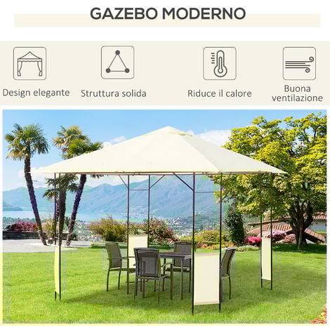 Outsunny Gazebo da Esterno in Acciaio Nero e Crema con 4 Viti
